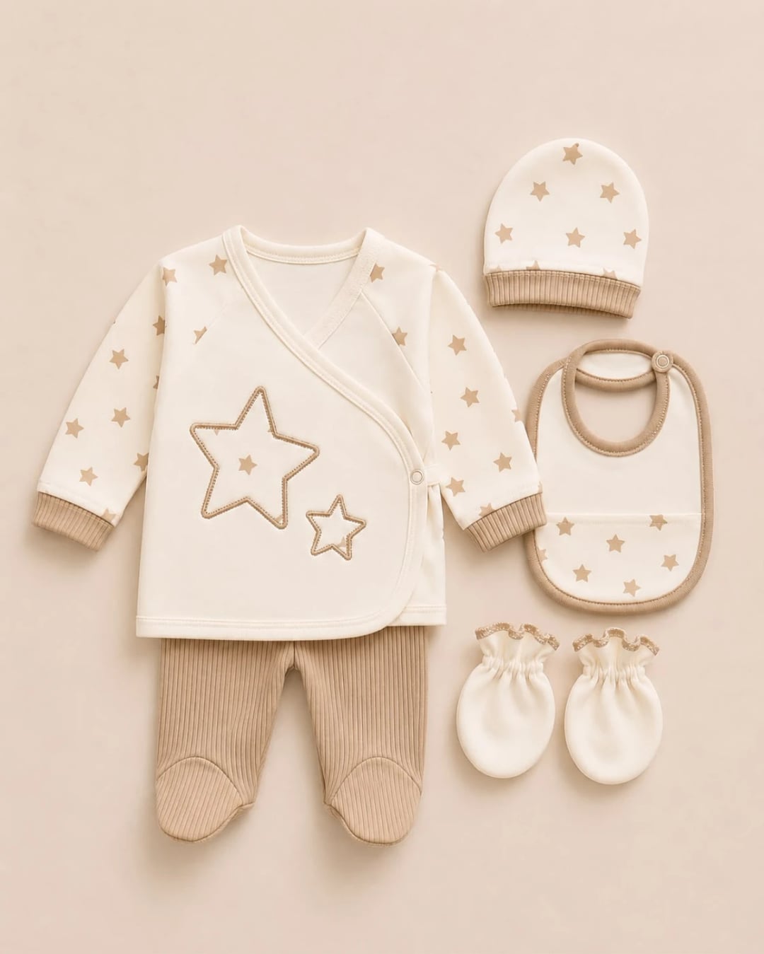 Baby 5-Piece Star Pattern Set (2-Pack) - Beige - Safera - by Peralane
