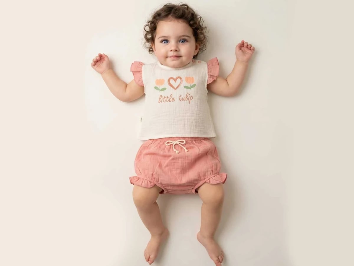Baby Girl's 3-Piece Set with Embroidered Tulip Top and Bloomer Shorts - Bebly - by Peralane
