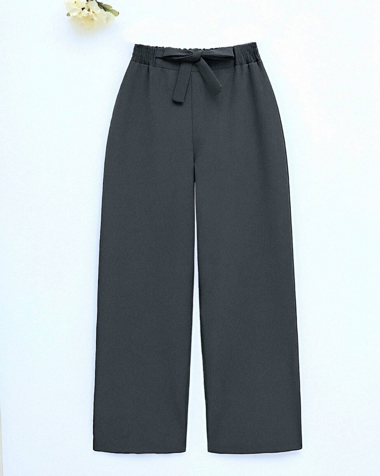 Duble Fabric Paperbag Waist Wide-Leg Trousers - Smoke - Podyumplus - by Peralane - photo 5