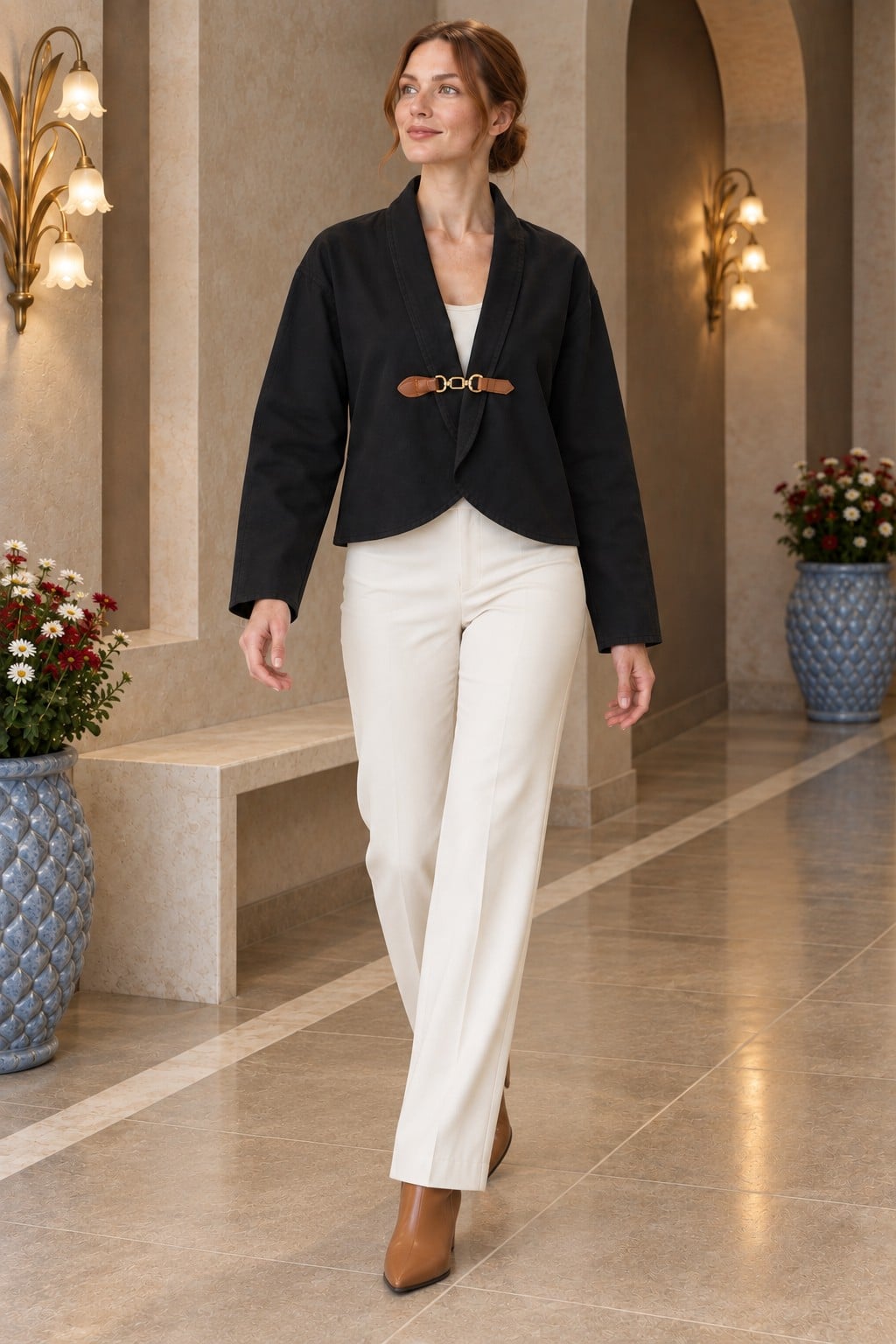 Oversize Shawl Collar Jacket with Leather Strap - Black - Xlove - by Peralane - photo 6