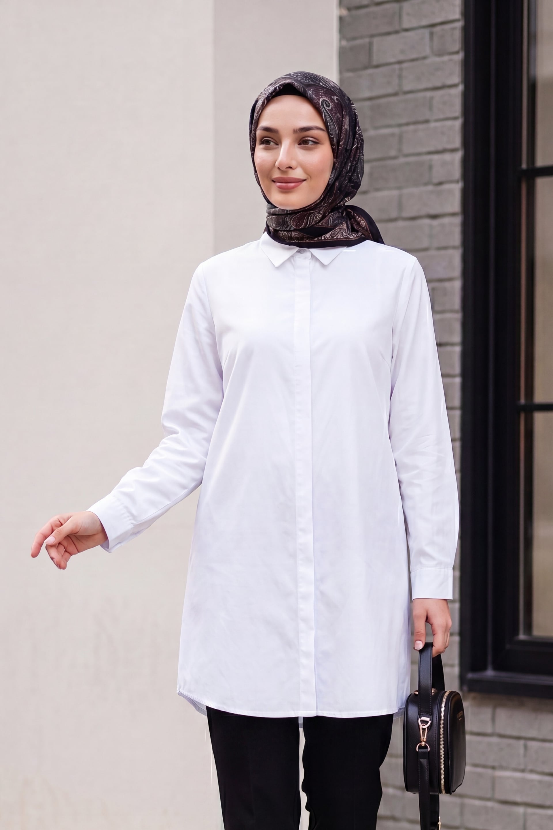 White Hidden Button Long Tunic Shirt - Podyumplus - by Peralane - photo 2