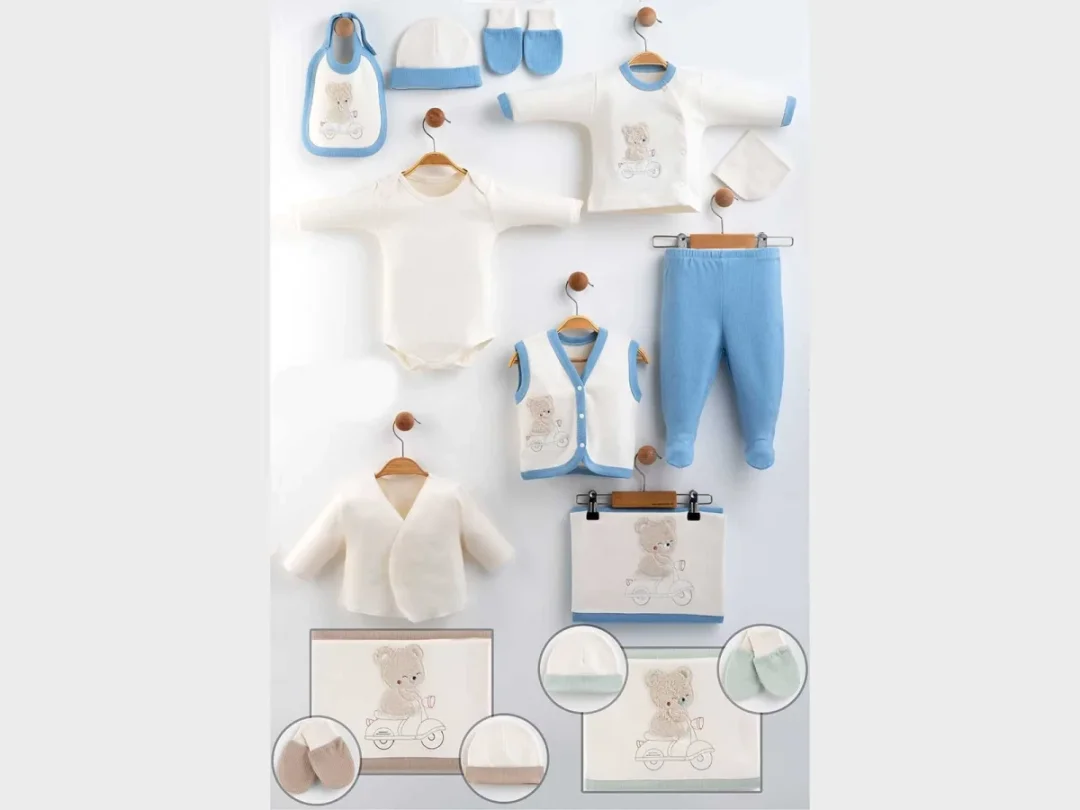 Bear Print 10-Piece Hospital Exit Set for Boys - Beige - Gaye Bebe - by Peralane