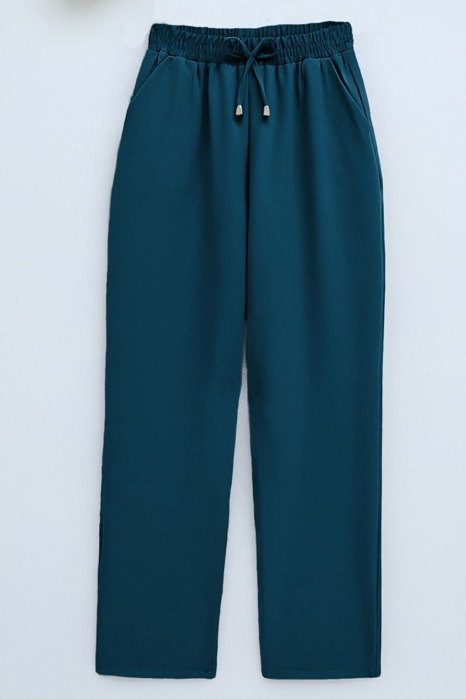 Women's Emerald Green Drawstring Waist Trousers with Pockets - Podyumplus - by Peralane - photo 7
