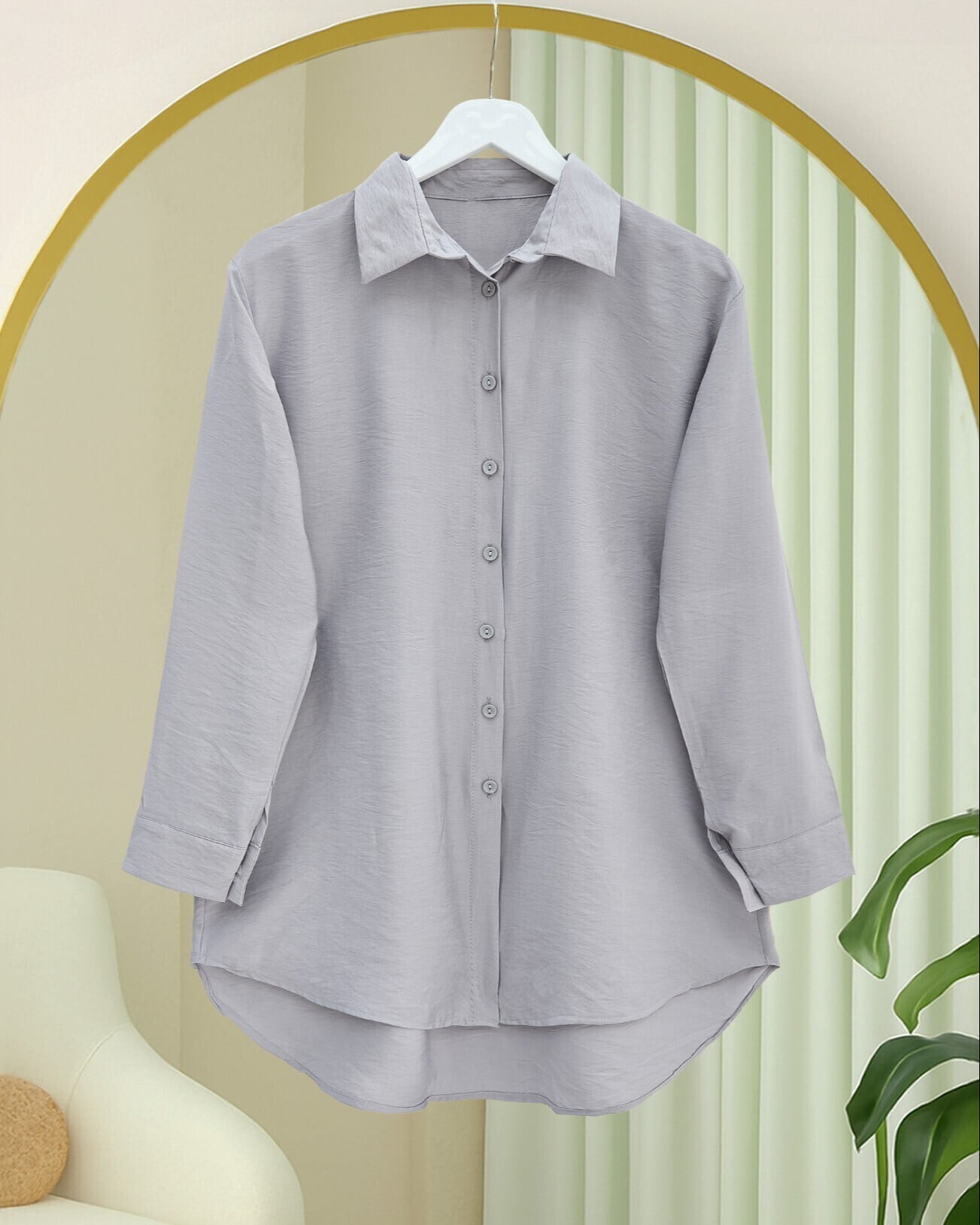Long Back Buttoned Poplin Shirt - Light Grey - Podyumplus - by Peralane - photo 8