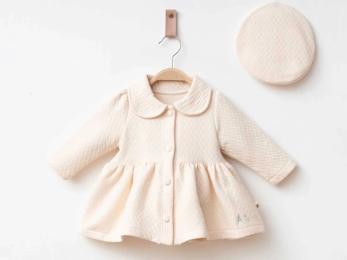 Baby Girl Quilted Coat and Hat Set with Embroidered Stars - Pookie - by Peralane