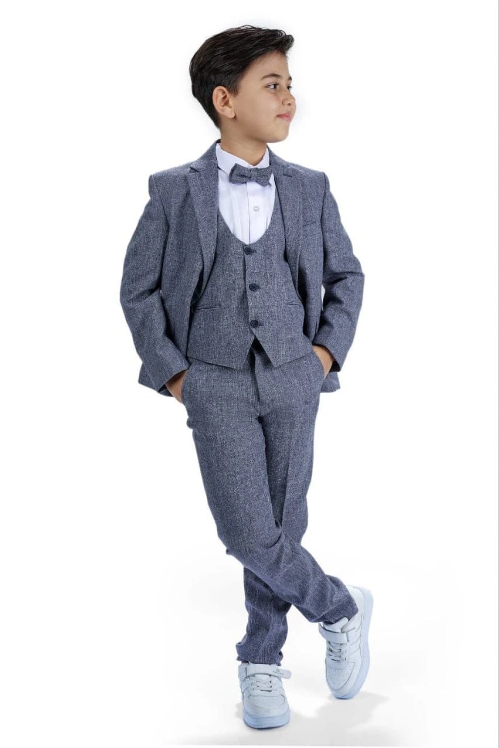 Boys' 4-Piece Suit Set with Vest and Jacket - Indigo - Terry - by Peralane