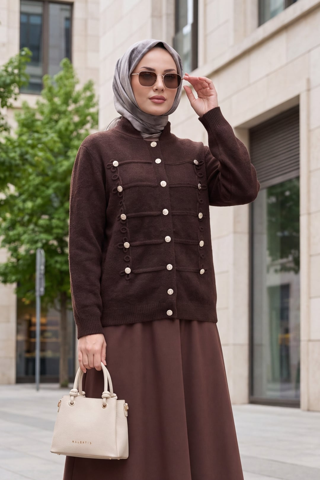 Multi-Button Polo Neck Soft Knit Cardigan - Dark Brown - Podyumplus - by Peralane