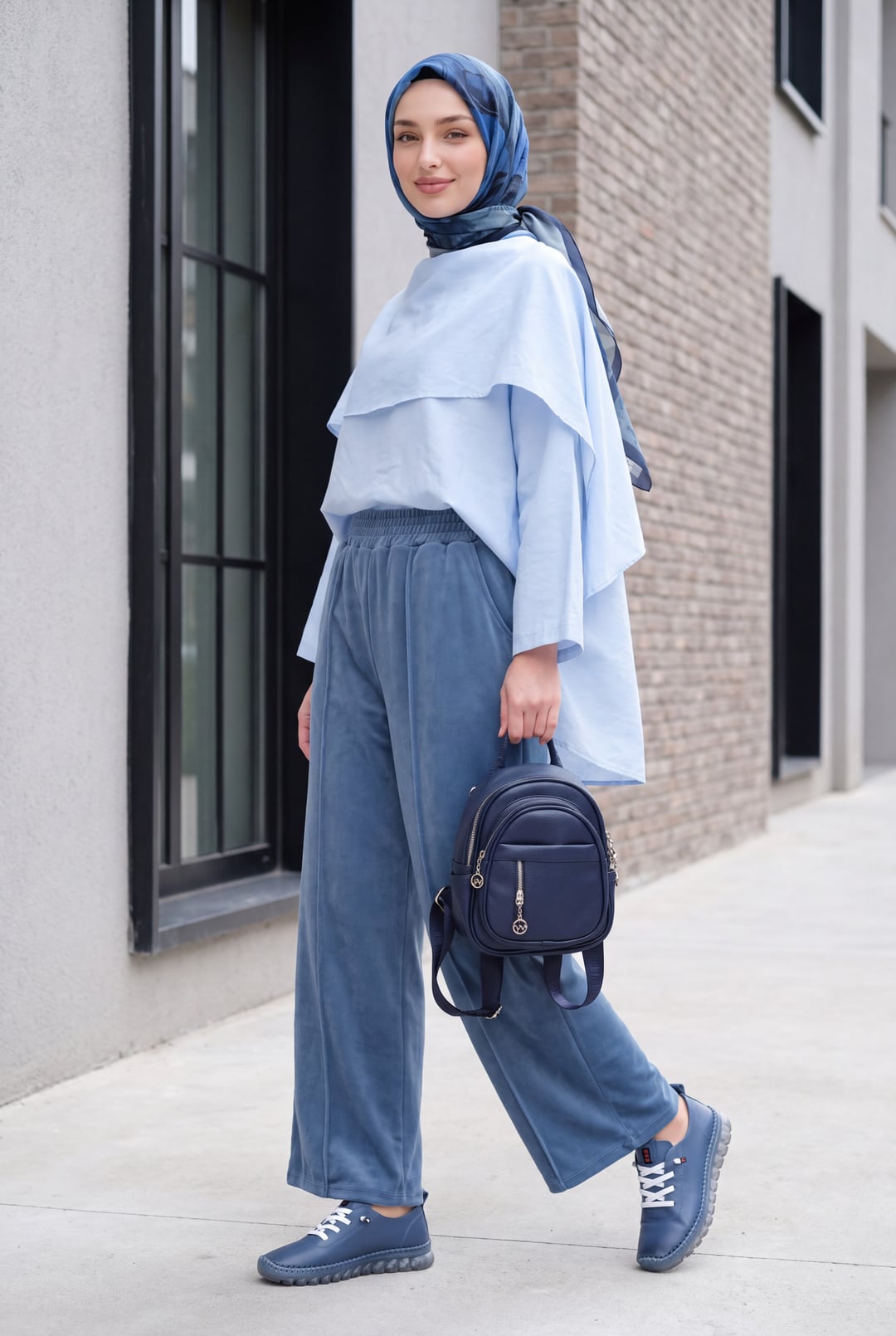 Chimali Elasticated Waist Corduroy Wide-Leg Trousers - Blue - Podyumplus - by Peralane - photo 2