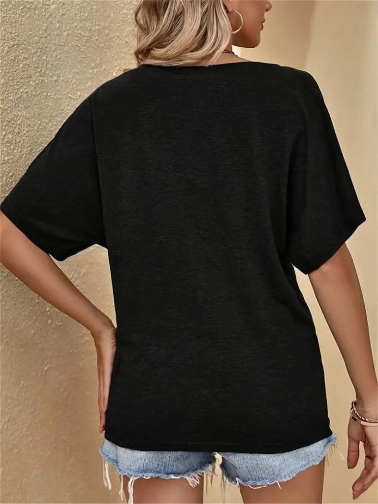 Women's Black One-Shoulder Short-Sleeve Relaxed Viscose Blouse - Janes - by Peralane - photo 4
