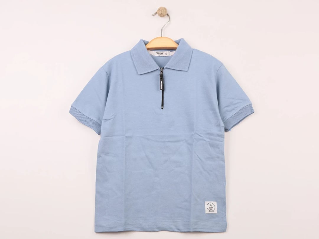 Boys' Quarter-Zip Polo Shirt - Light Blue - Tanem Kids - by Peralane