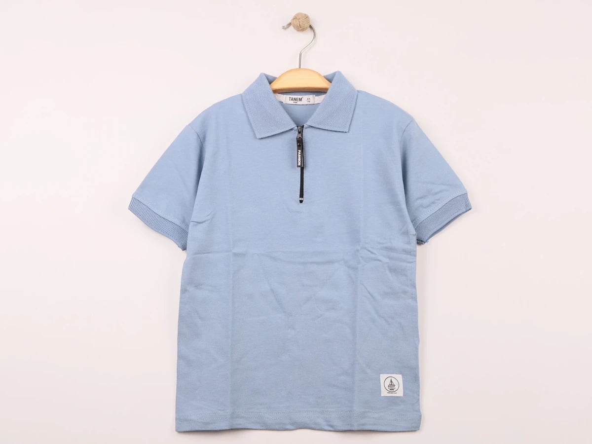 Boys' Quarter-Zip Polo Shirt - Light Blue - Tanem Kids - by Peralane