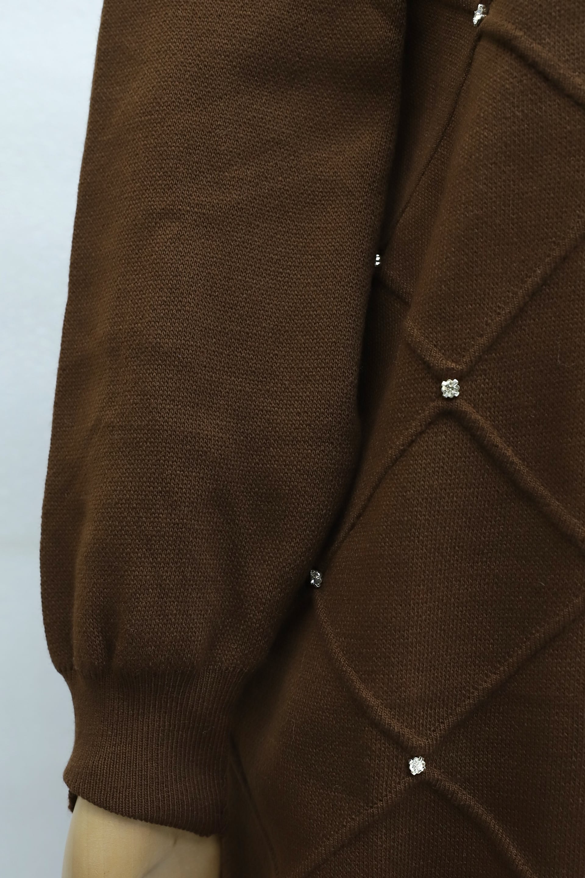 Stone Detailed Square Pattern Balloon Sleeve Knit Dress - Brown - Podyumplus - by Peralane - photo 4