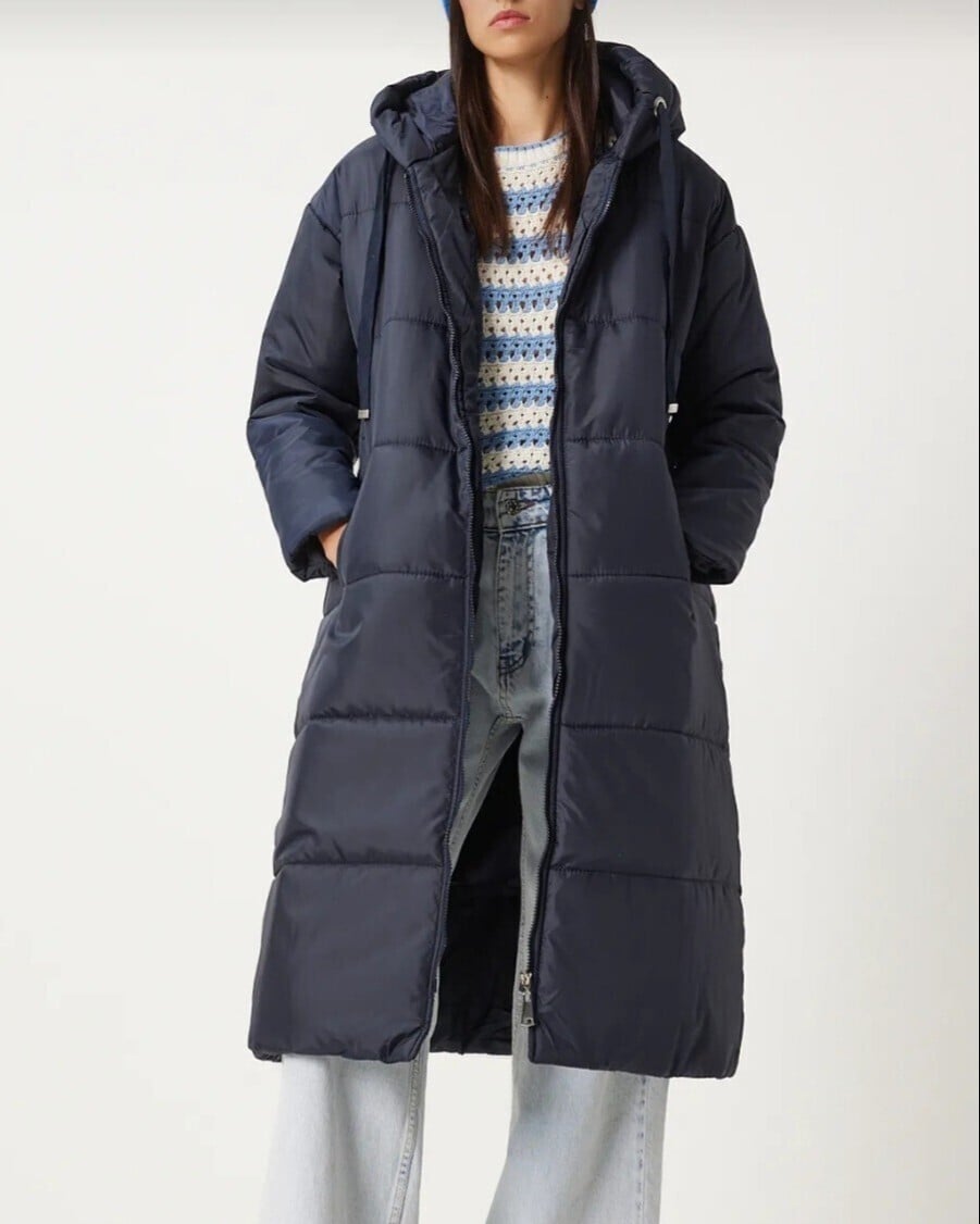 Long Hooded Zip-Up Puffer Coat - Dark Navy - Podyumplus - by Peralane - photo 3