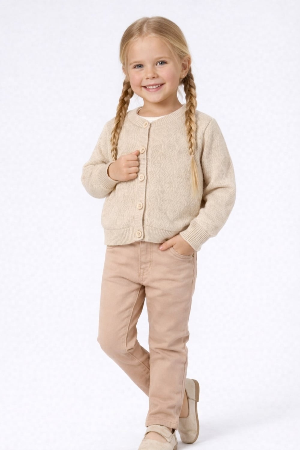 Girls' 3-Piece Knit Set (9-24 Months) - Cream - Has Bereket - by Peralane
