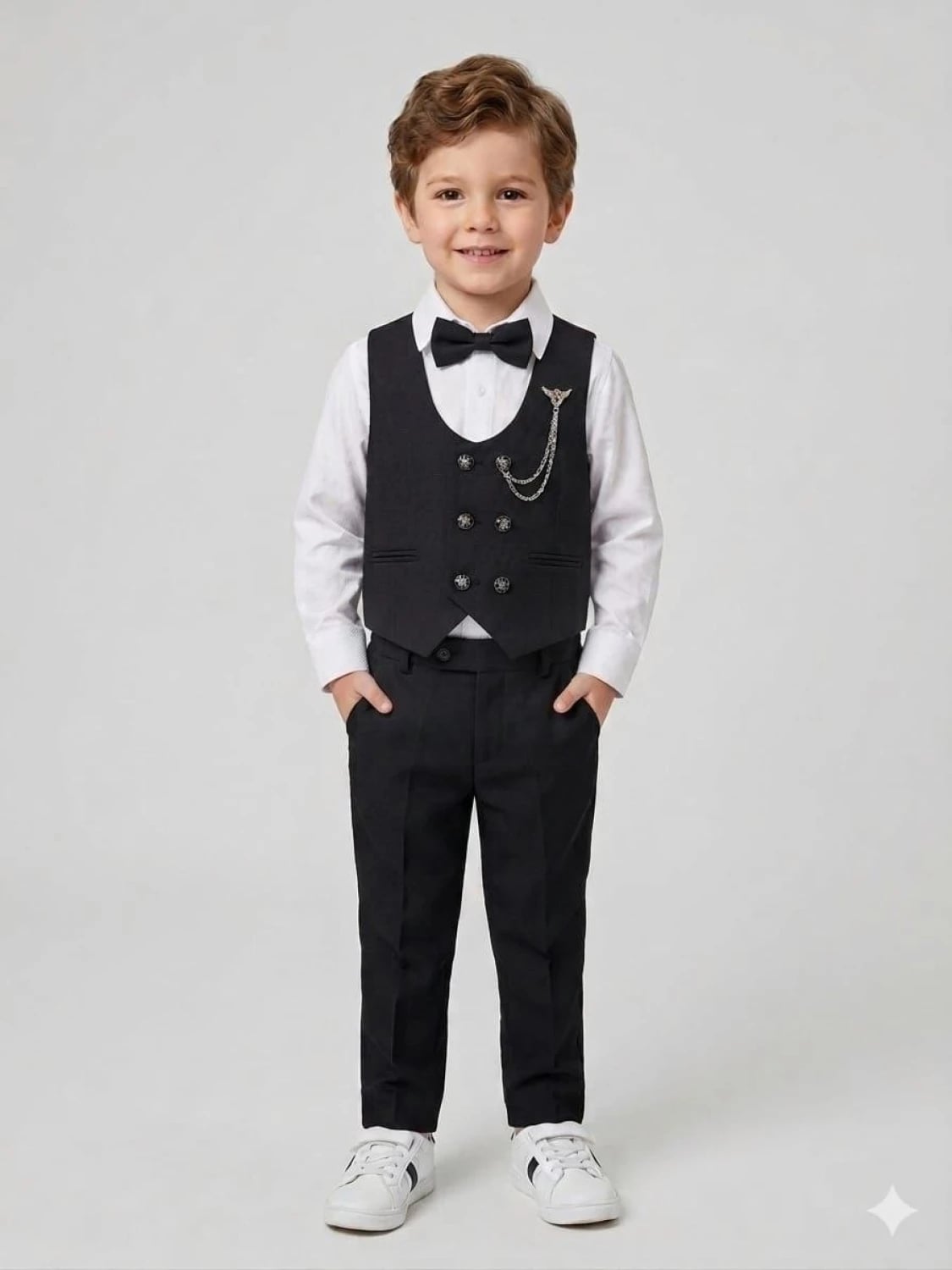Montero Fabric Full Set with Six-Button Vest 4-Piece Set - 11110-1 (Black) - Terry - by Peralane