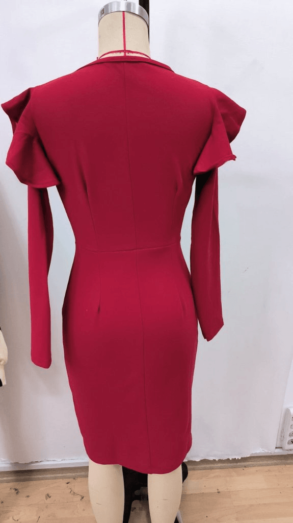 Women's Long Sleeve V-Neck Side Slit Midi Imported Crepe Dress - Janes - by Peralane - photo 5