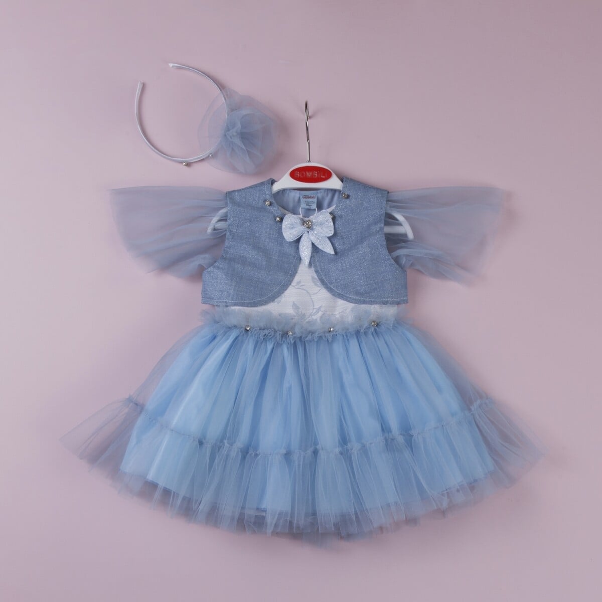 Baby Girl's Tiered Tulle Dress Set with Headband - Blue - 9-24M - Bombili - by Peralane