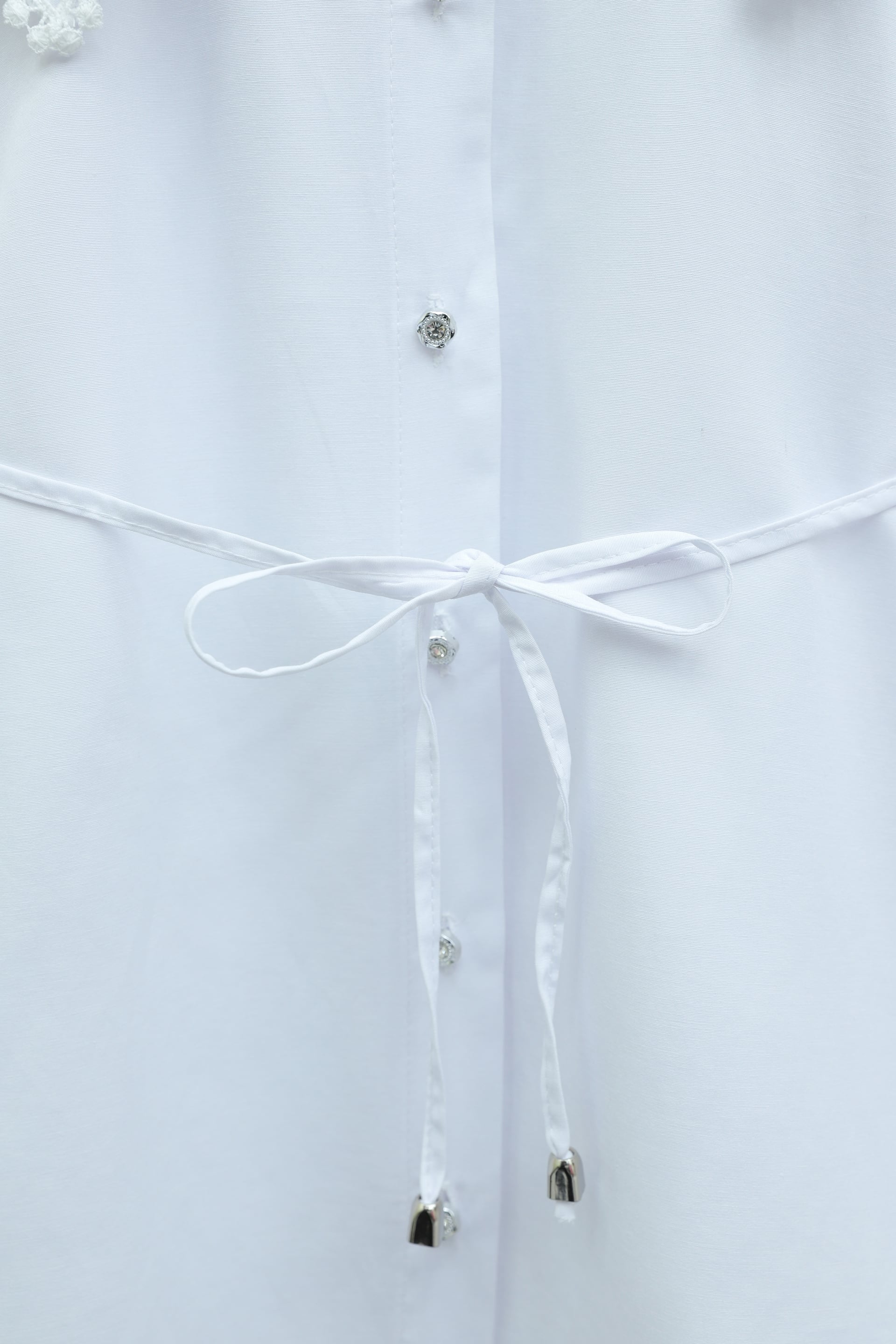 White Lace Collar Poplin Tunic with Tie Waist and Cuffs for Women - Podyumplus - by Peralane - photo 6