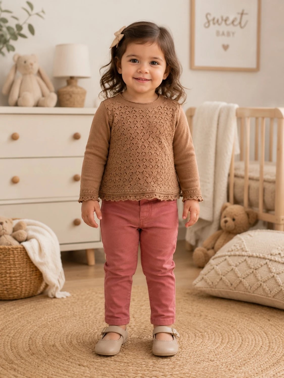 2-Piece Knitted Girls' Set - Brown Top and Pink Trousers - Has Bereket - by Peralane