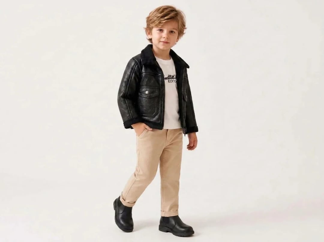 Boys' 3-Piece Set with Faux Leather Jacket - Beige - Canoz - by Peralane