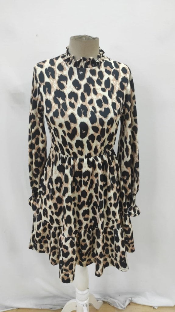 Women's Long Sleeve Half Turtleneck Leopard Print Modal Mini Dress - Janes - by Peralane - photo 4