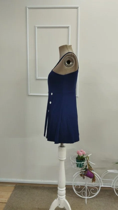 Women's Navy Blue One-Shoulder Viscose Tunic with Stripe Detail and Buttons - Janes - by Peralane - photo 4