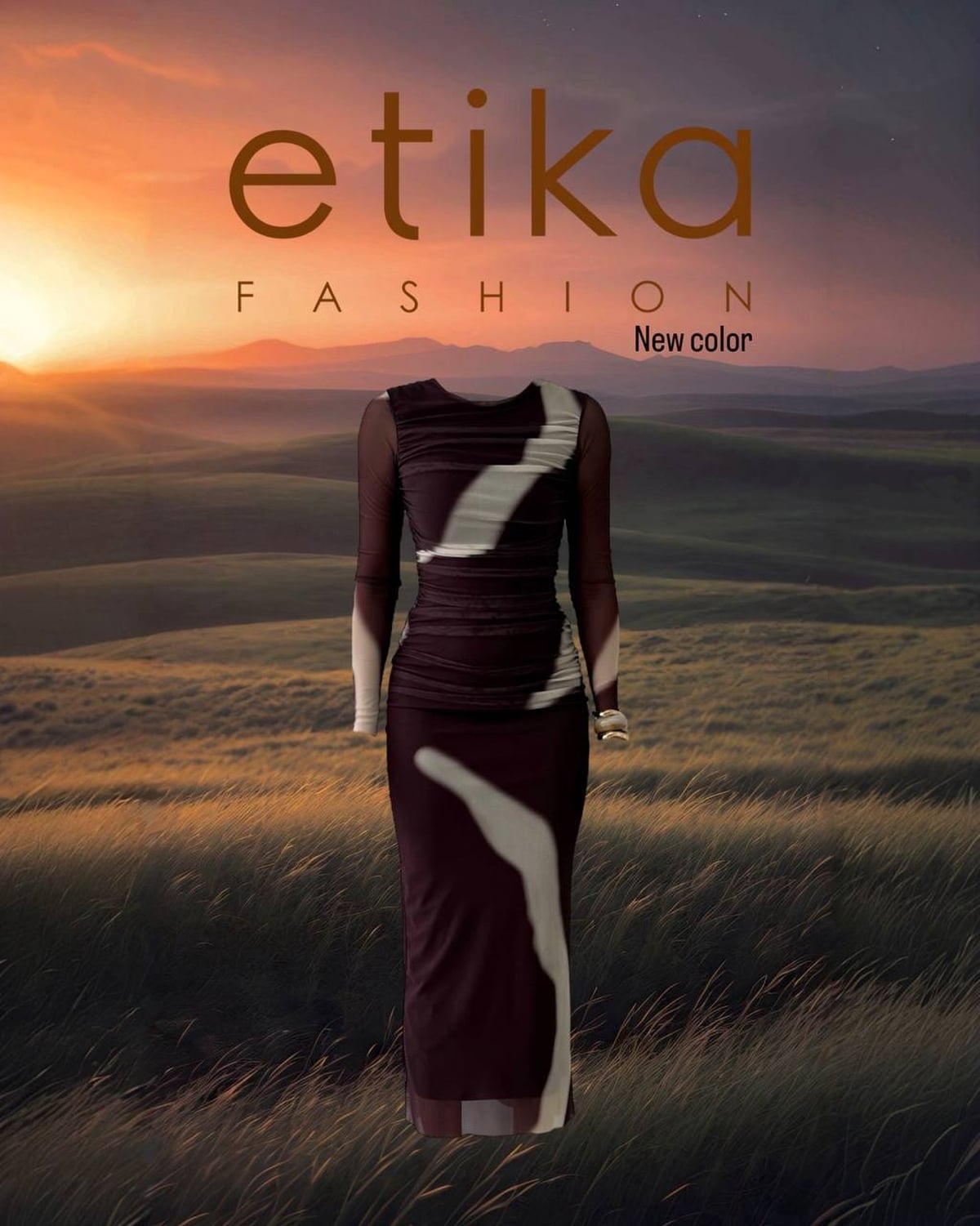 Ruched Midi Dress with Abstract Print - Etika - by Peralane - photo 5