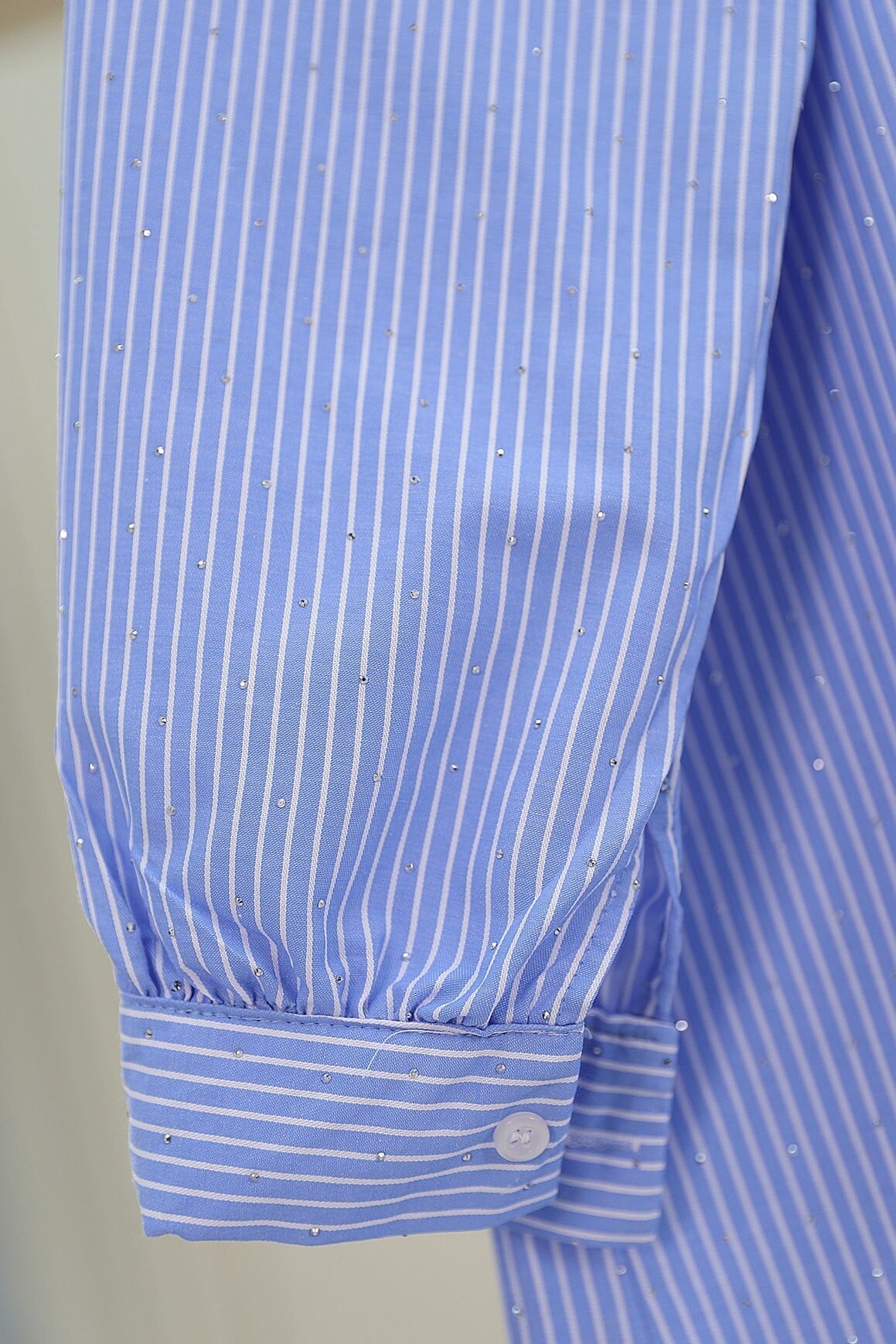 Blue Striped Long-Sleeve Blouse with Scattered Stone Details - Podyumplus - by Peralane - photo 7