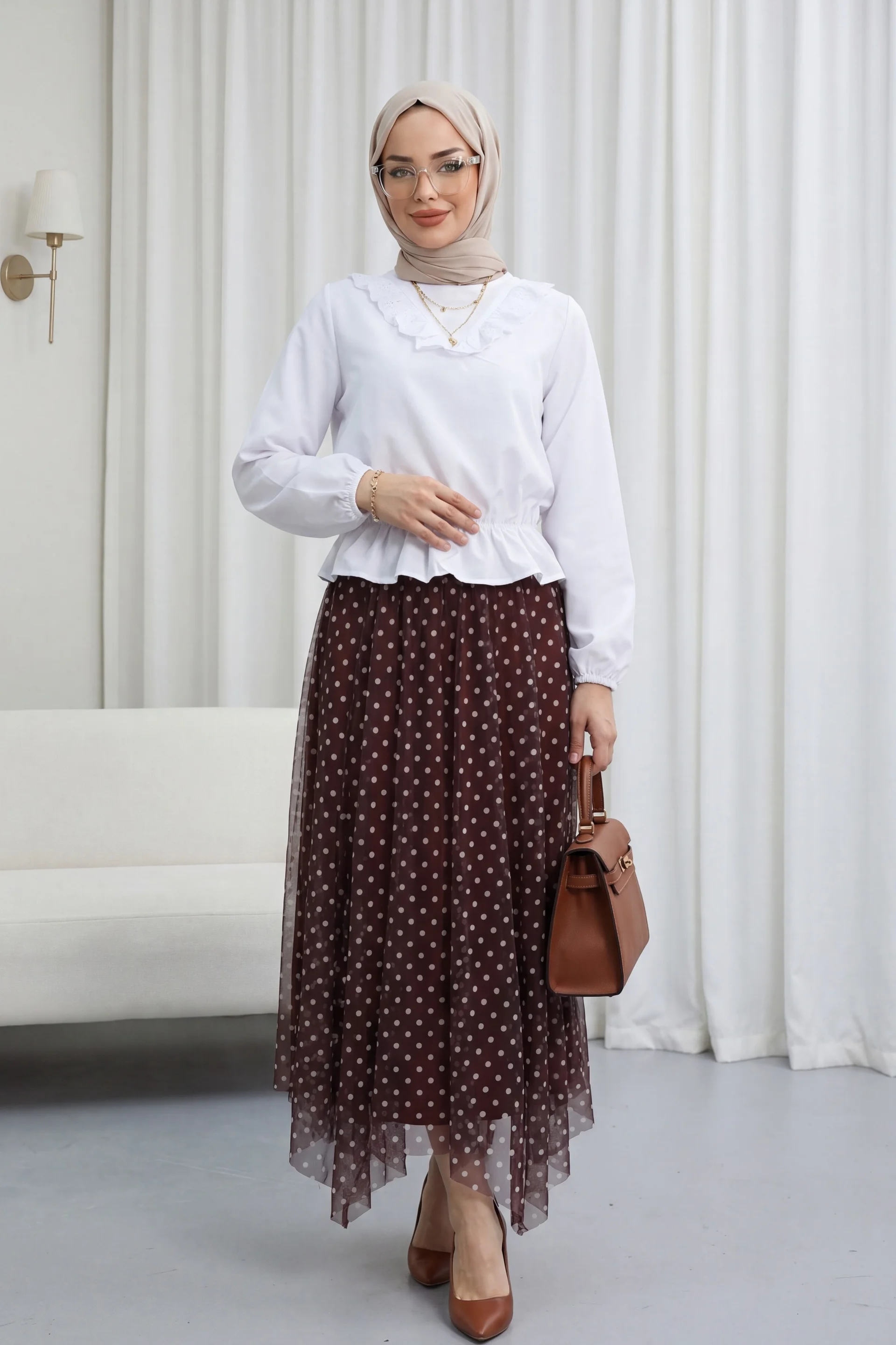 Elasticated Waist Asymmetric Layered Lined Chiffon Skirt - Bordeaux - Podyumplus - by Peralane - photo 2