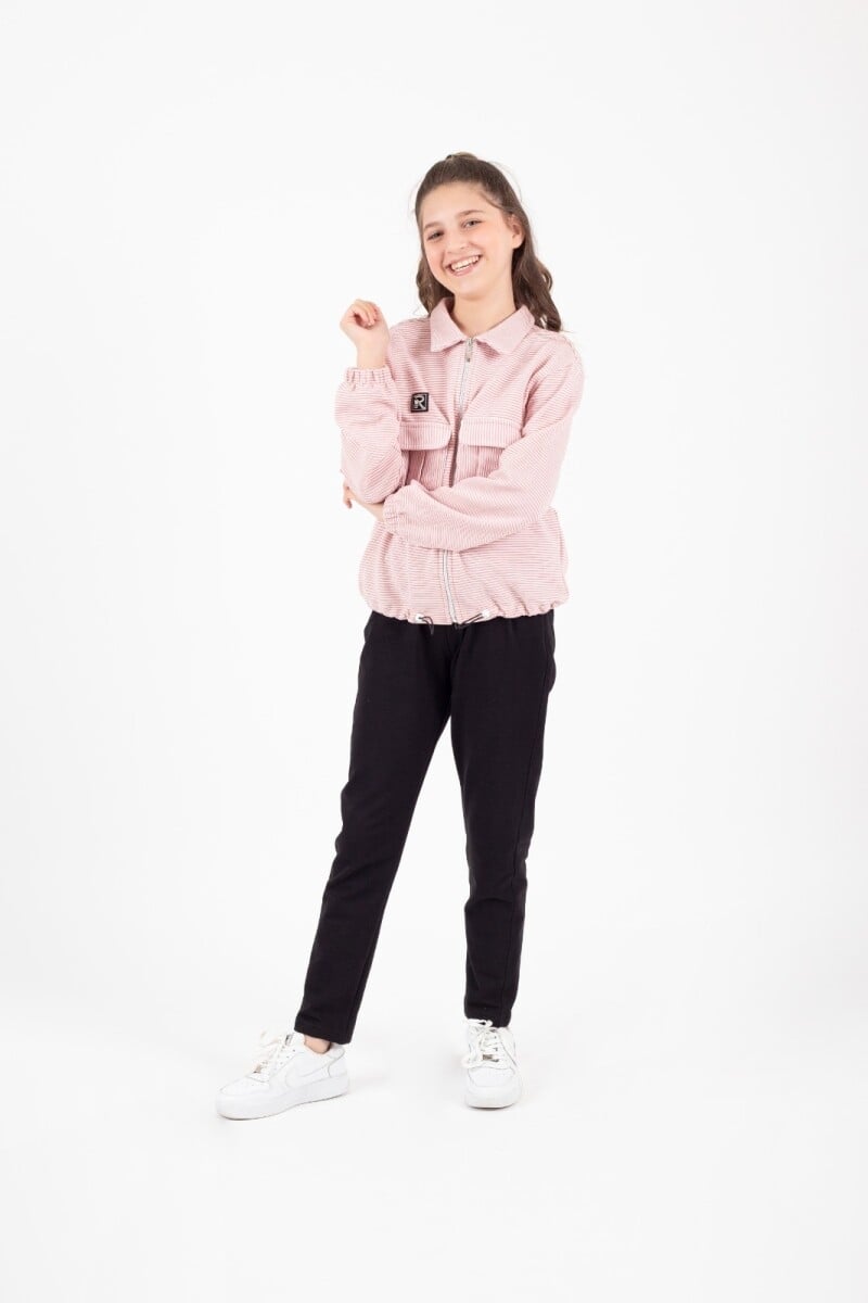 Girls' Zip-Up Tracksuit Set with Pinstripe Jacket and Black Trousers 9-13Y 2041-K24-8005 - Pafim - by Peralane