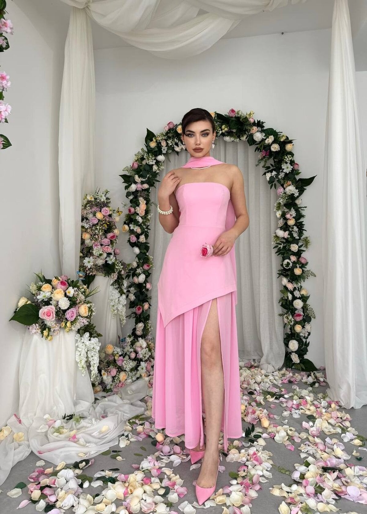 Women's Strapless Asymmetrical Dress with Sheer Overlay - Pink - Etika - by Peralane - photo 4