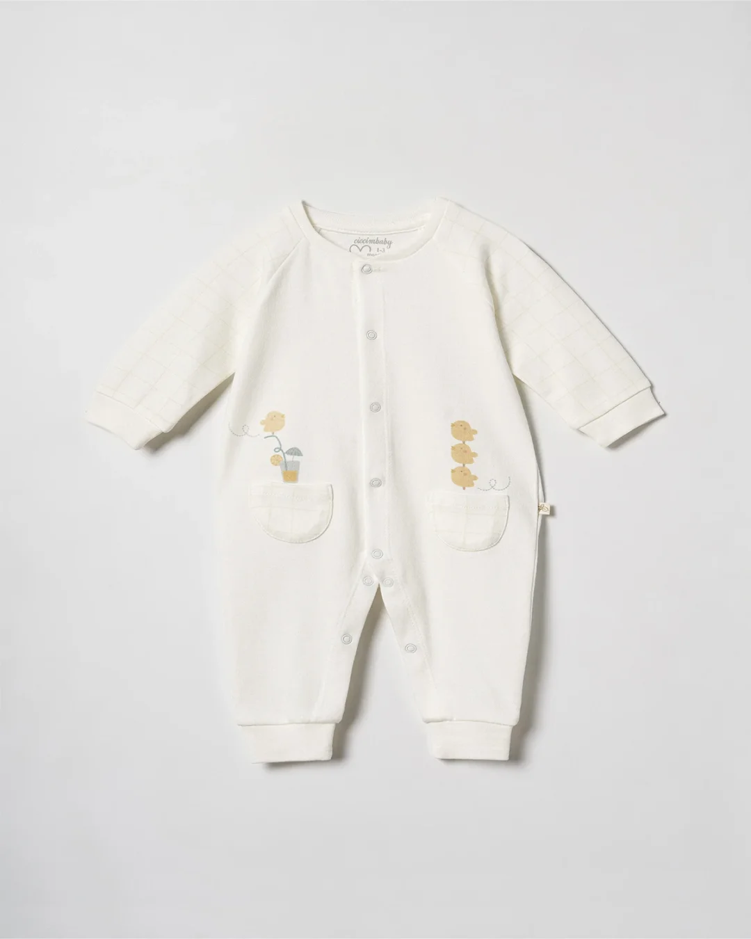 Bird Print Cuffed Sleepsuit - White - Ciccimbaby - by Peralane