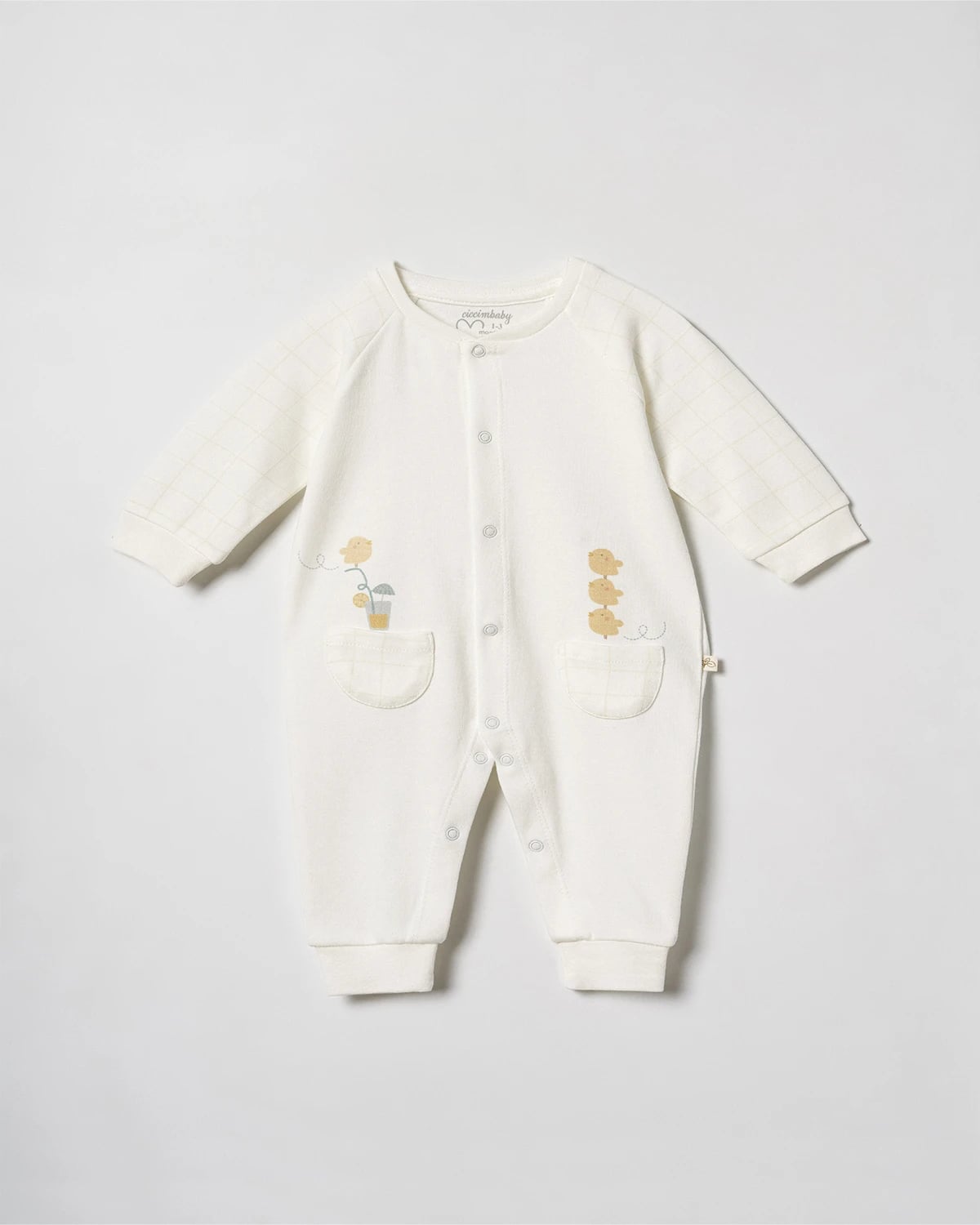 Bird Print Cuffed Sleepsuit - White - Ciccimbaby - by Peralane