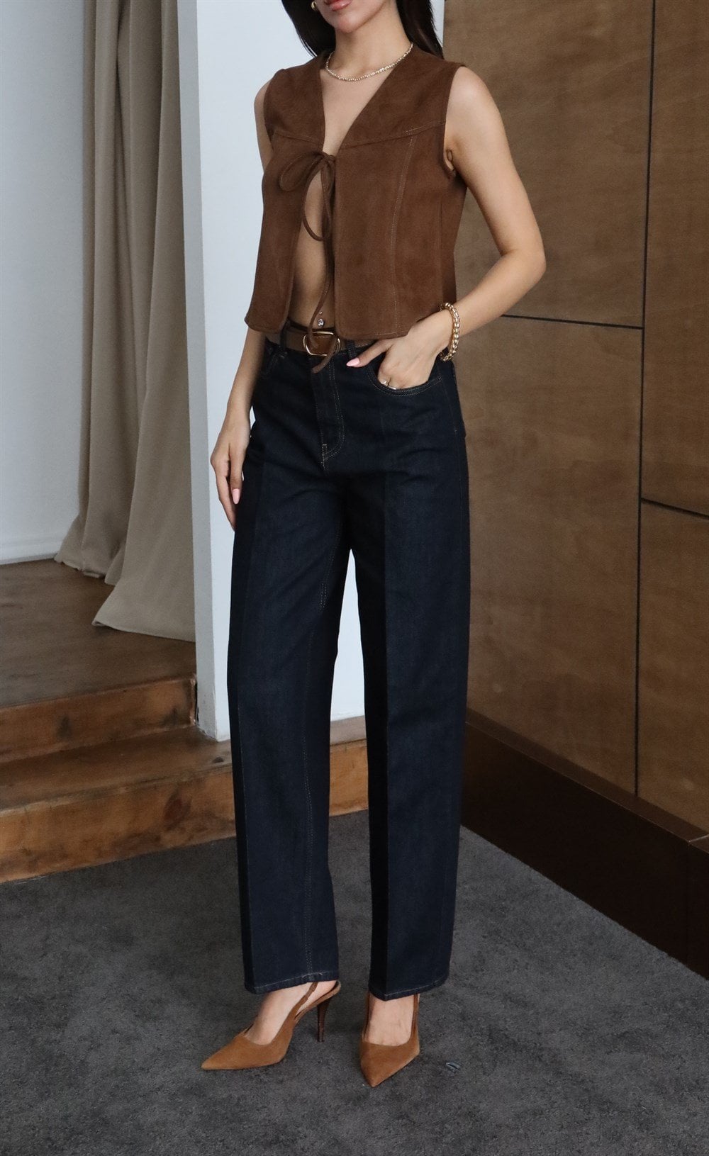 High Waist Belt Detail Balloon Fit Rinse Jean Trousers - Lacarino Jeans - by Peralane