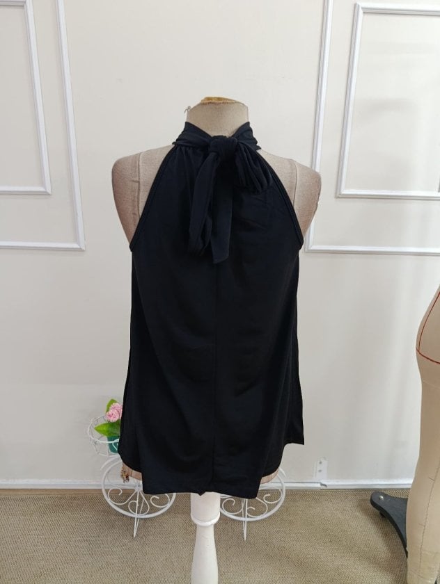 Women's Black Sleeveless Mock-Neck Blouse with Halter Tie - Janes - by Peralane - photo 7