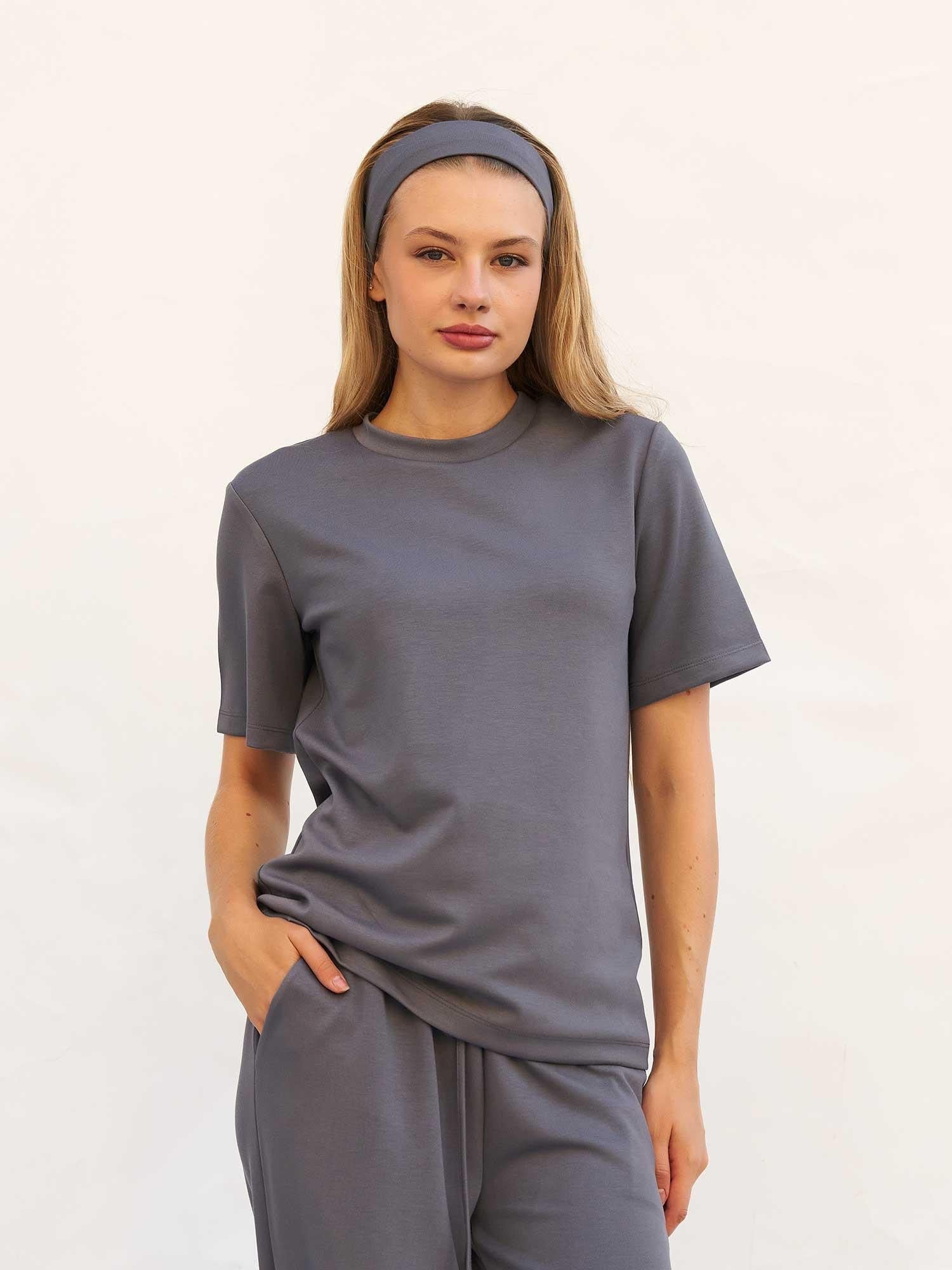 Oversized Crew Neck T-Shirt and Lounge Trousers Set in Anthracite - Lefon - by Peralane