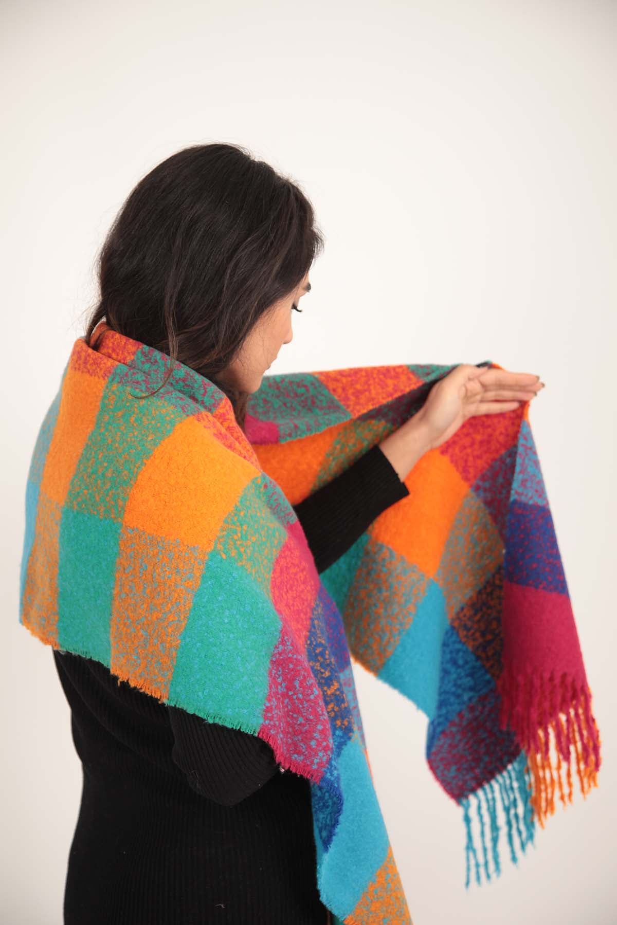 Plaid Orange Boucle Soft Textured Thick Scarf - Nesvay - by Peralane - photo 4