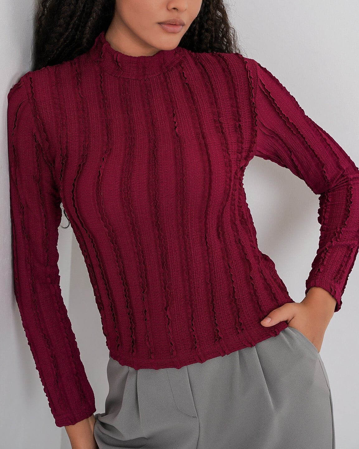 Women's Textured Stretch Knit Blouse 975 - Bordeaux - Bigdart - by Peralane - photo 4