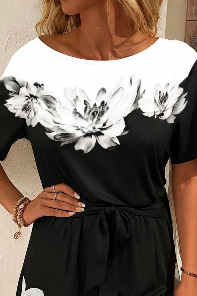 Women's One-Shoulder Floral Print Mini Short Romper with Tie Waist - Janes - by Peralane - photo 2