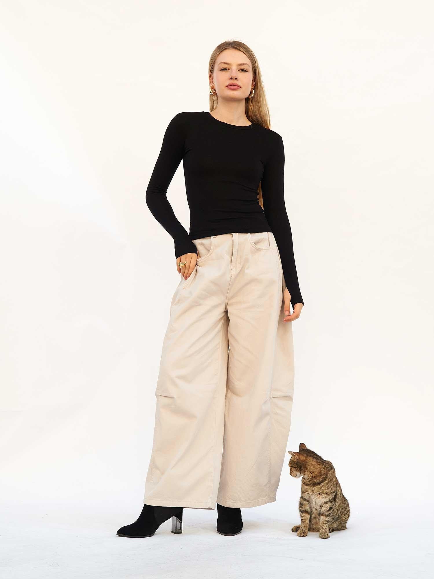 Black Long-Sleeve Crew Neck T-Shirt for Women - Lefon - by Peralane - photo 4