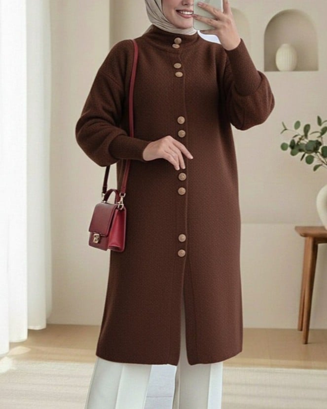 Brown Button-Up Long Cardigan for Women - Podyumplus - by Peralane - photo 2
