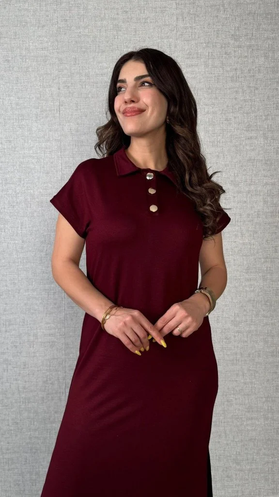 Women's Short Sleeve Polo Collar Side Slit Viscose Two-Thread Dress - Janes - by Peralane - photo 2