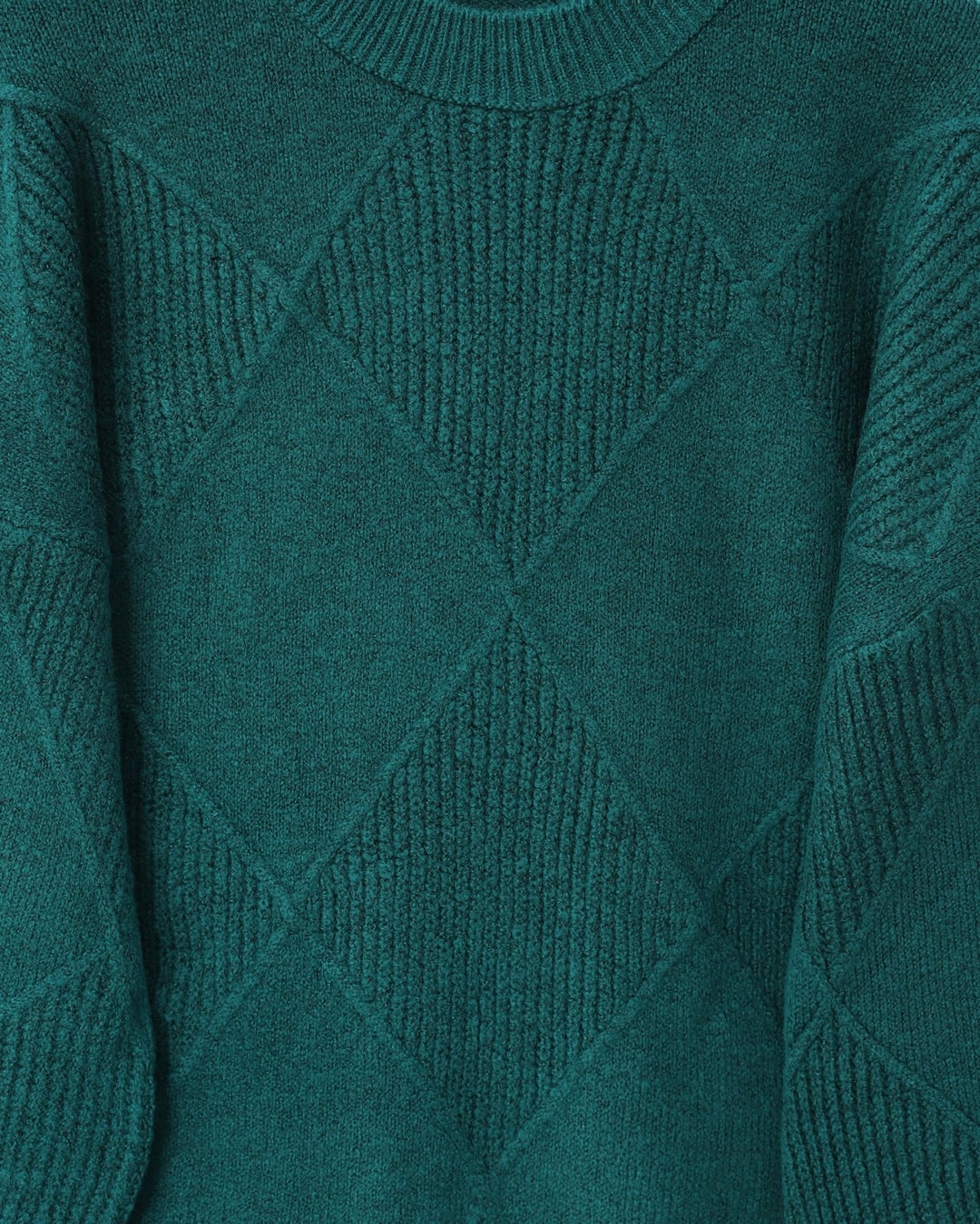 Round Neck Diamond Pattern Slit Knit Sweater - Emerald - Podyumplus - by Peralane - photo 4
