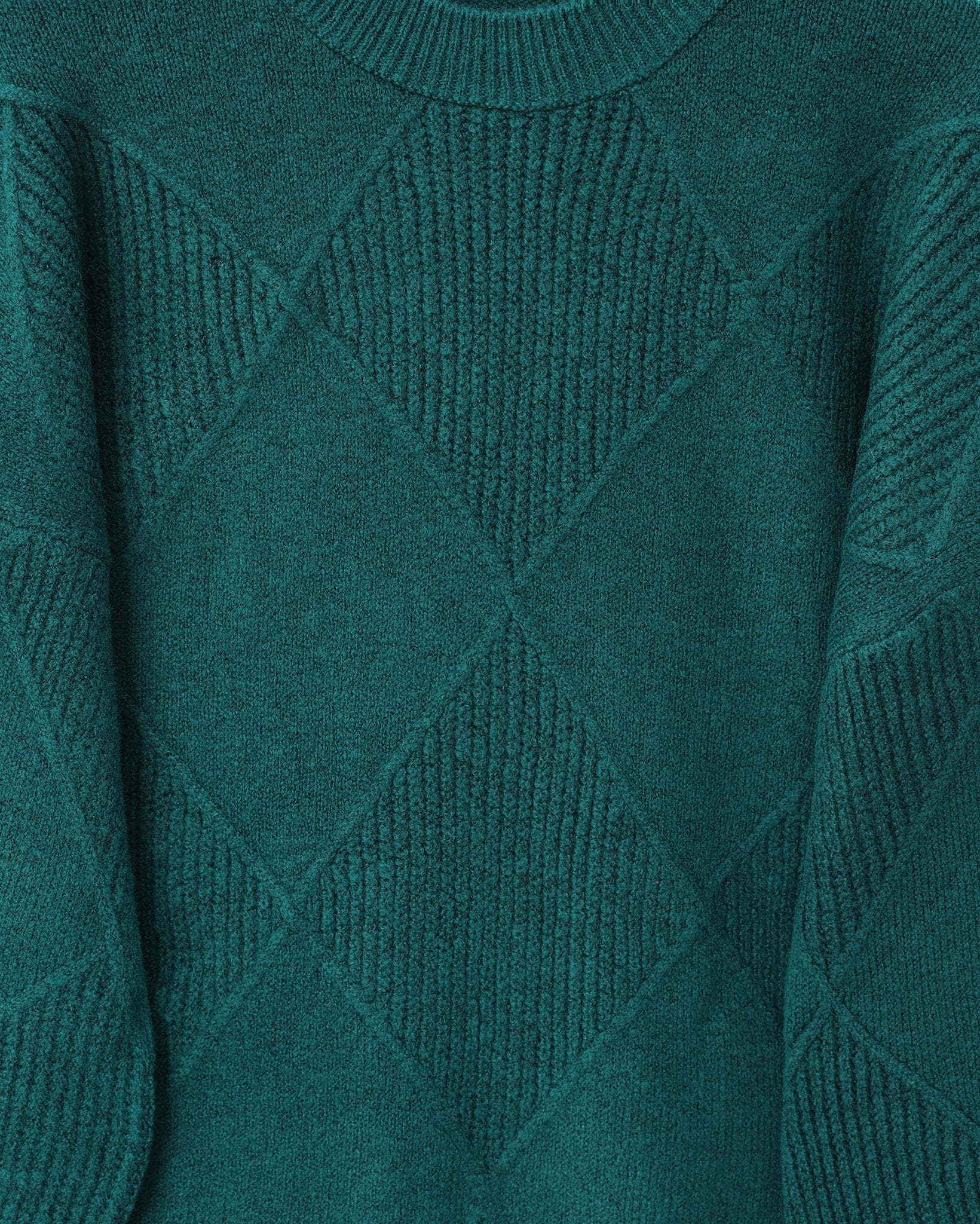 Round Neck Diamond Pattern Slit Knit Sweater - Emerald - Podyumplus - by Peralane - photo 4