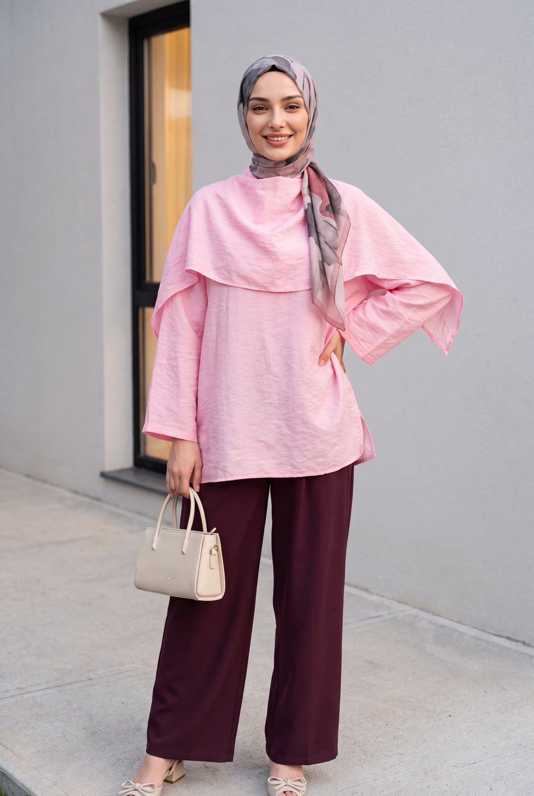 Removable Cape Oversize Modal Tunic - Pink - Podyumplus - by Peralane - photo 2