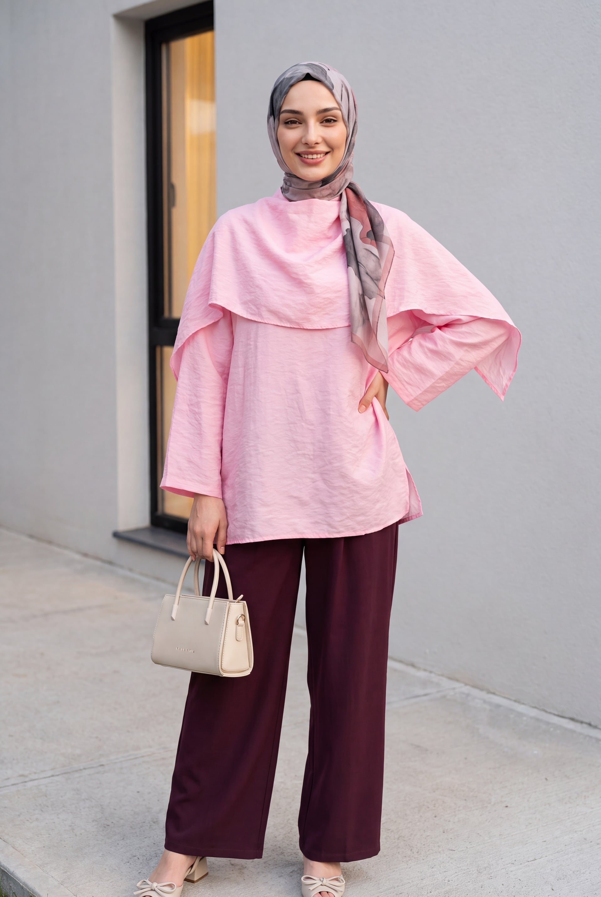 Removable Cape Oversize Modal Tunic - Pink - Podyumplus - by Peralane - photo 2