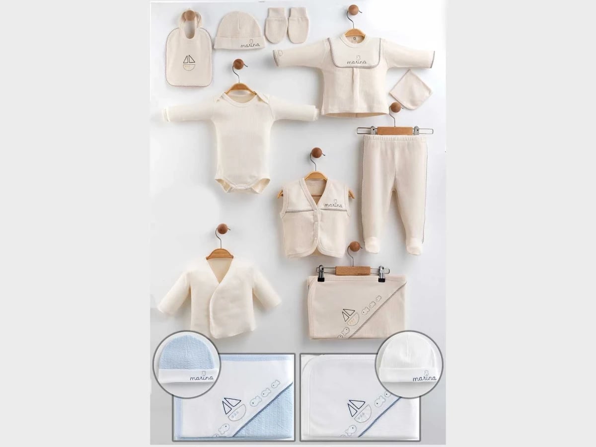 Navy Trim Sailboat Baby Boy Hospital Discharge Set (10 Pieces) - Gaye Bebe - by Peralane