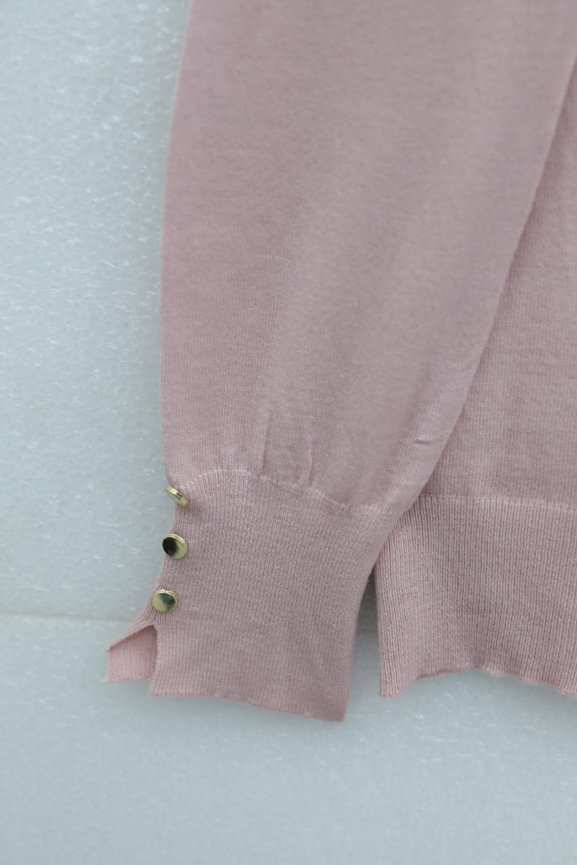 Women's Round Neck Knit Tunic with Button Cuff Detail - Powder Pink - Podyumplus - by Peralane - photo 5