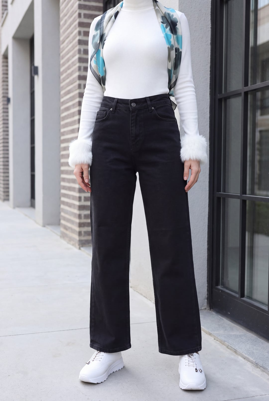 High-Waisted Straight-Leg Pocket Jeans - Black - Podyumplus - by Peralane - photo 2