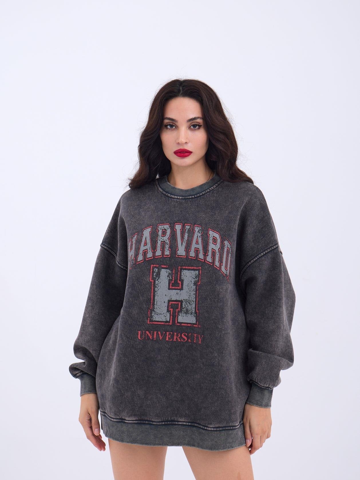 Faded Dark Grey Harvard University Print Sweatshirt for Women - Fame - by Peralane